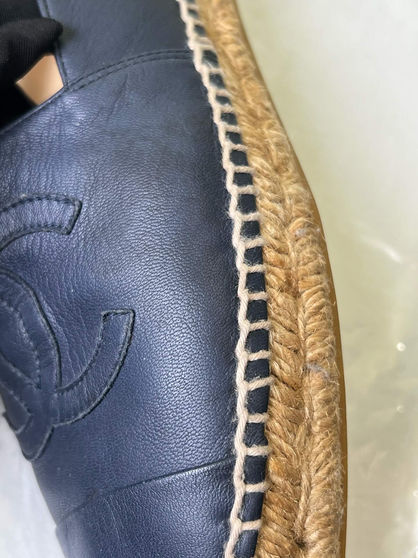 Chanel Navy Leather Espadrilles
