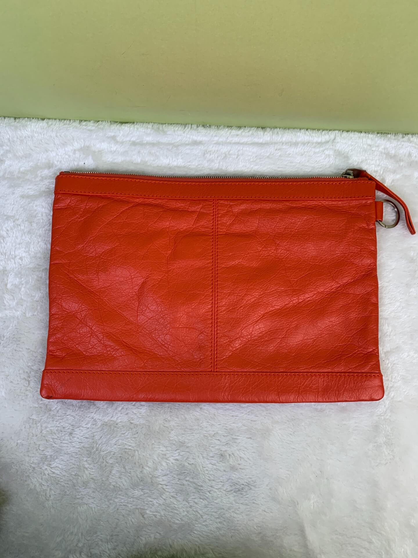 Balenciaga Orange Clip City Clutch Bag