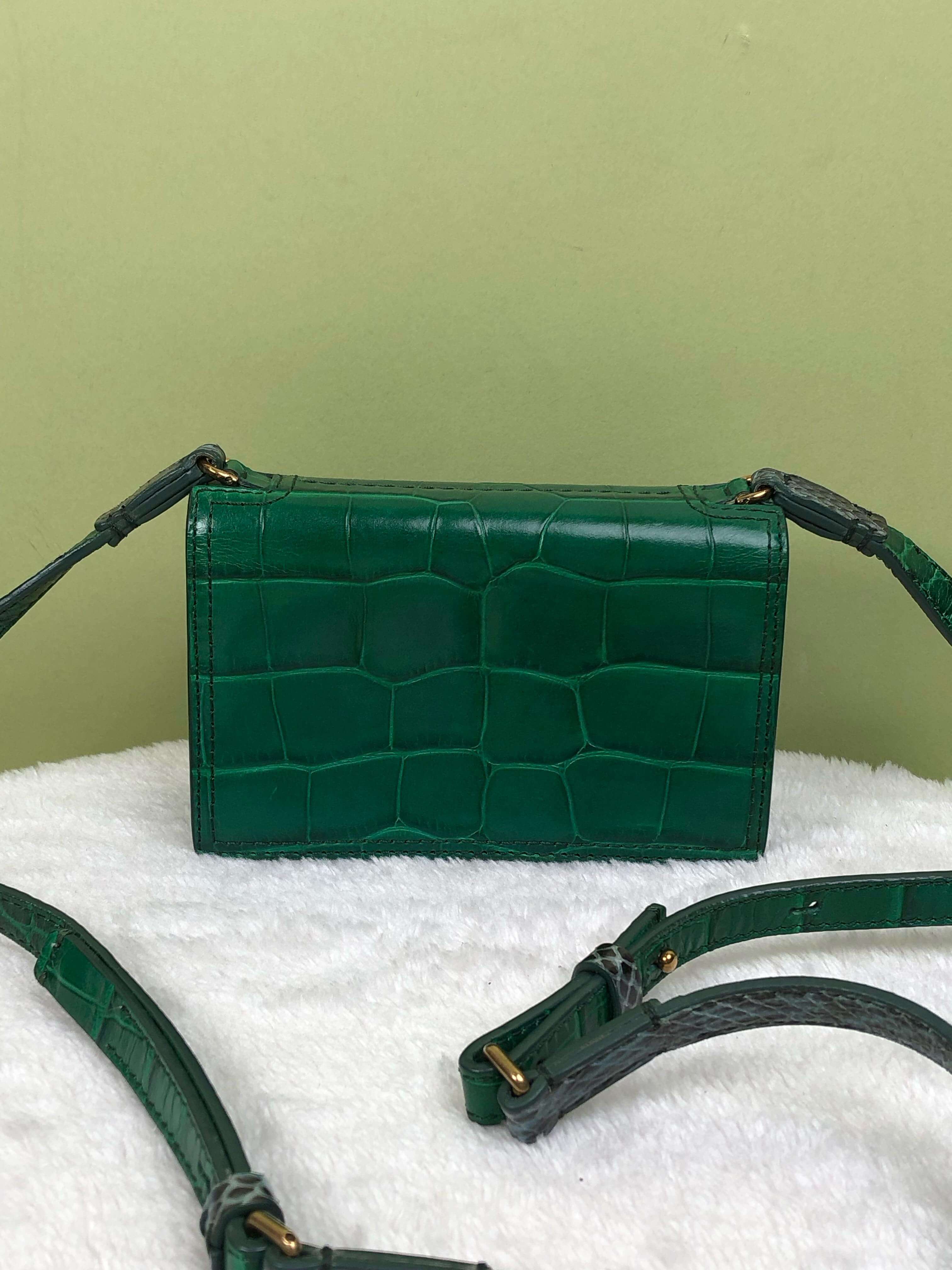 Lanvin Green Crocodile-Embossed Flap Bag