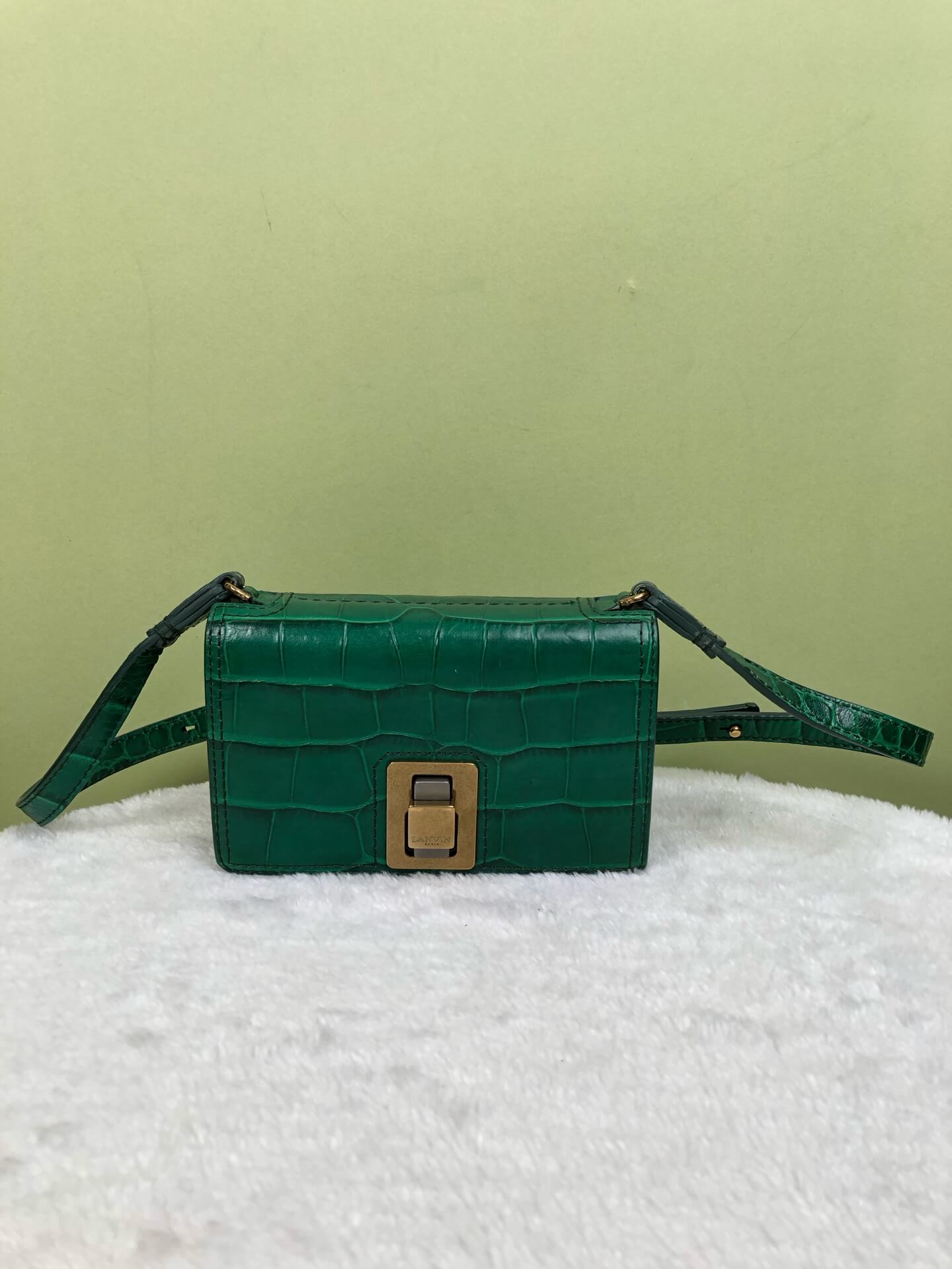 Lanvin Green Crocodile-Embossed Flap Bag