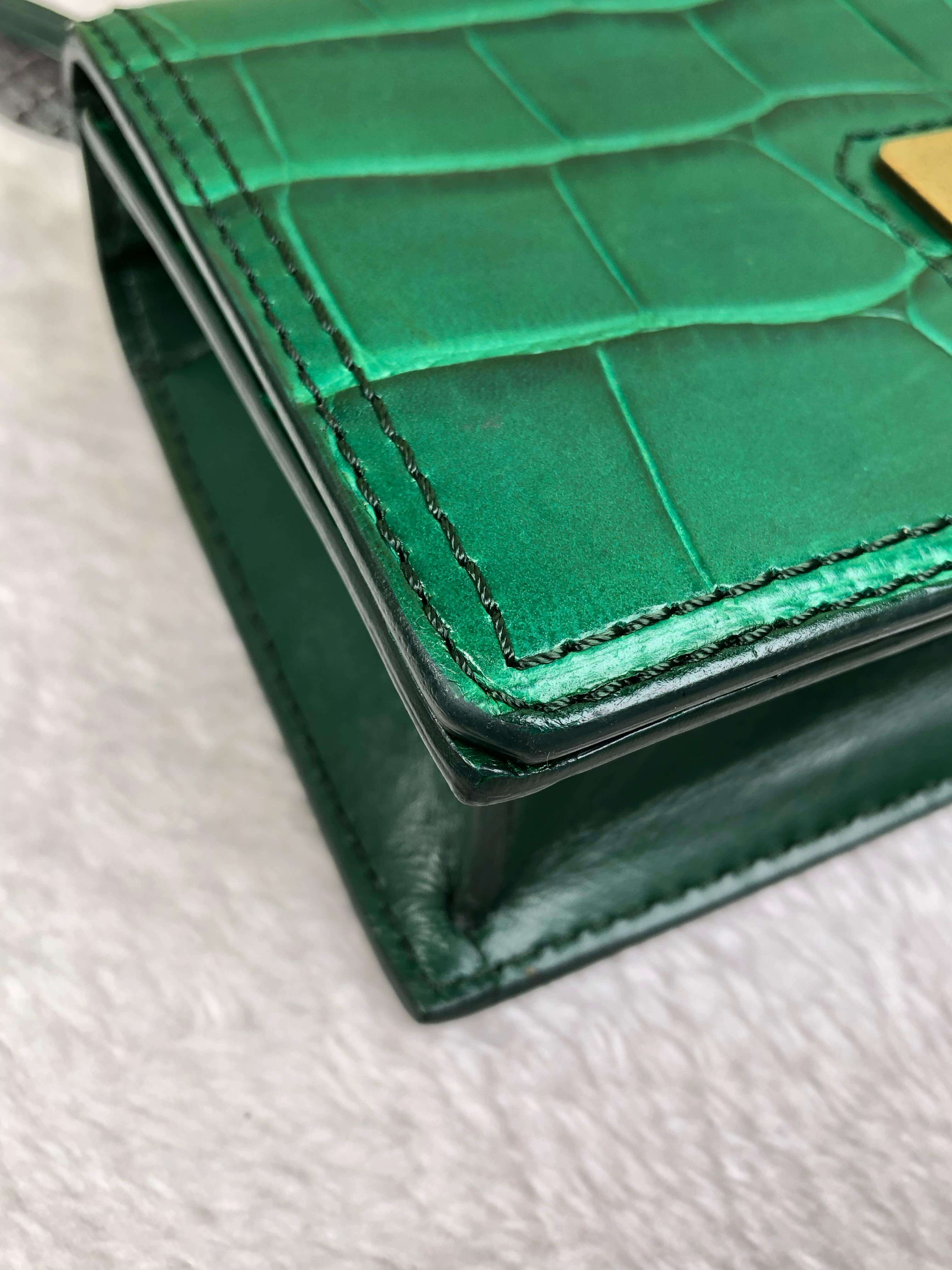 Lanvin Green Crocodile-Embossed Flap Bag