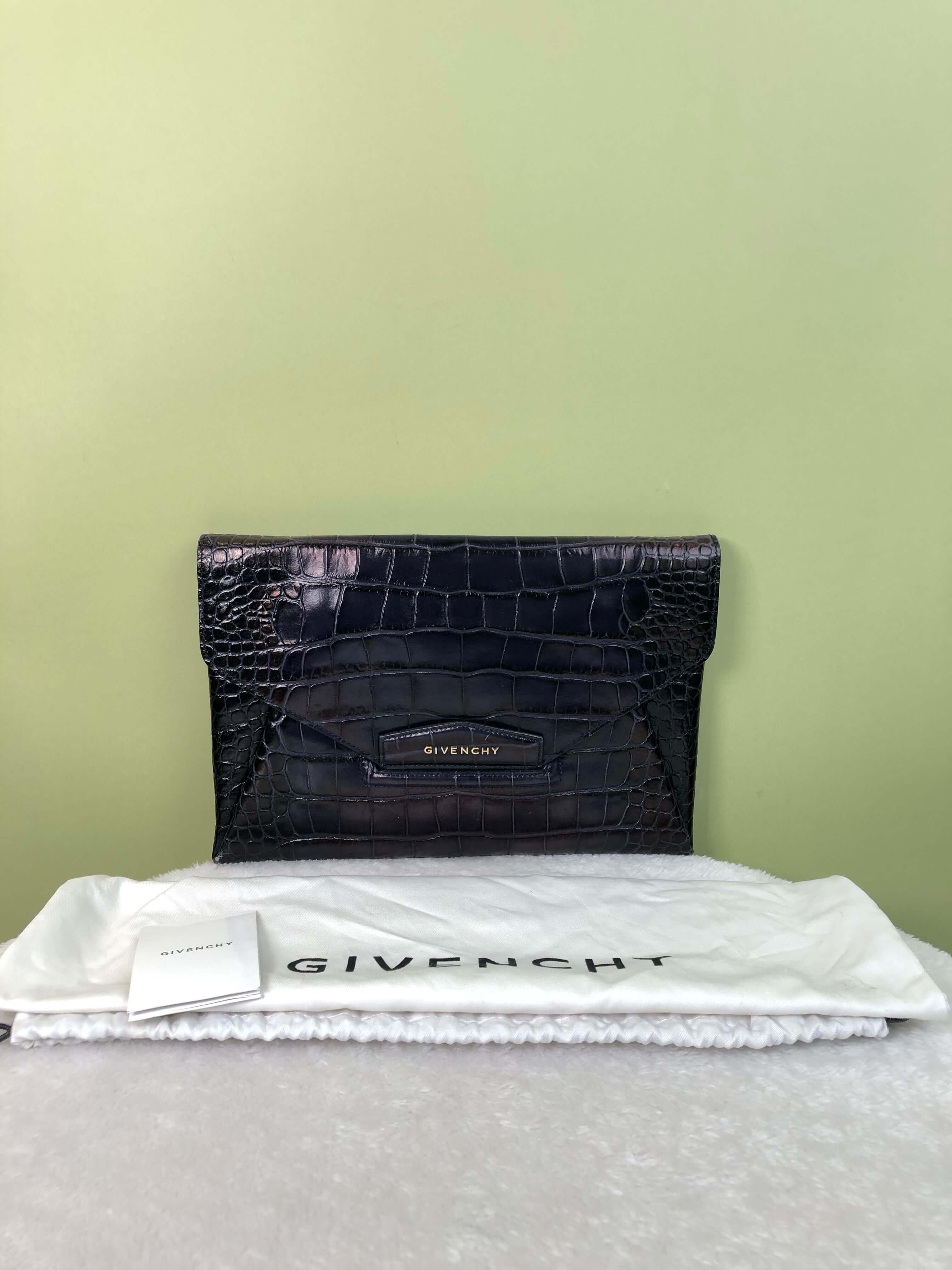 Givenchy Navy Crocodile-Embossed Clutch Bag