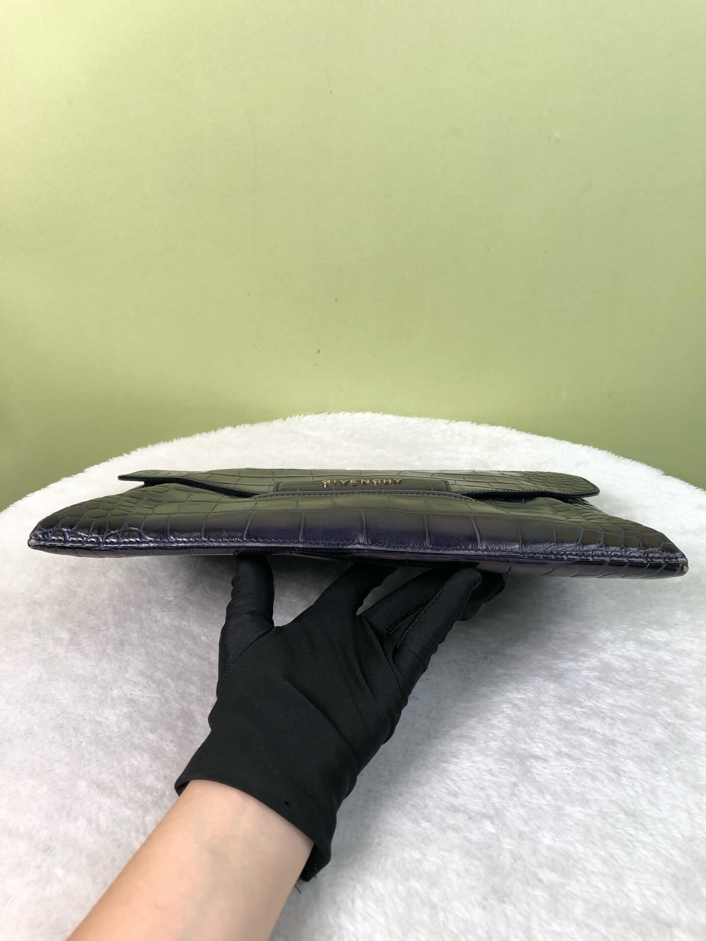 Givenchy Navy Crocodile-Embossed Clutch Bag