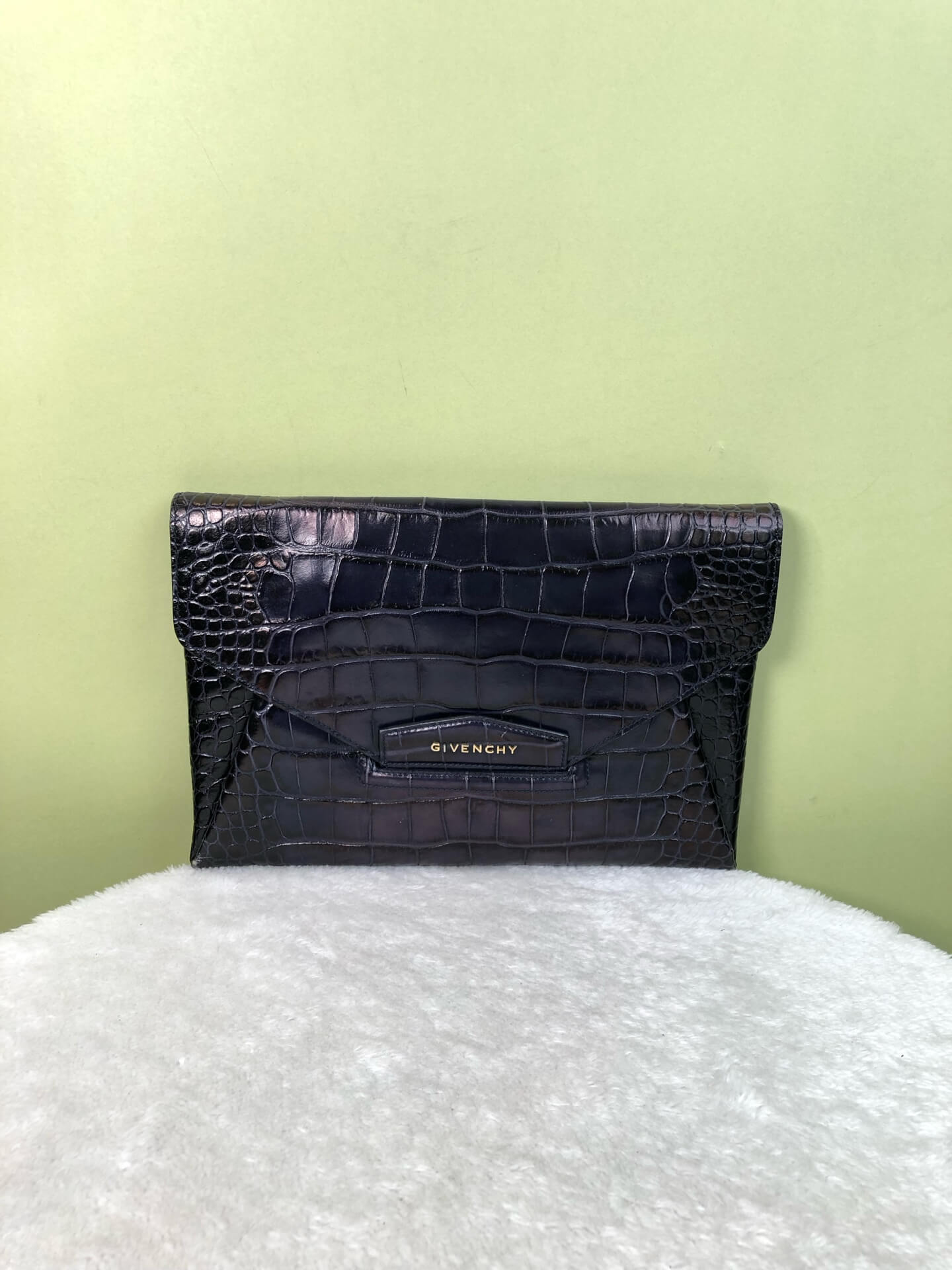 Givenchy Navy Crocodile-Embossed Clutch Bag