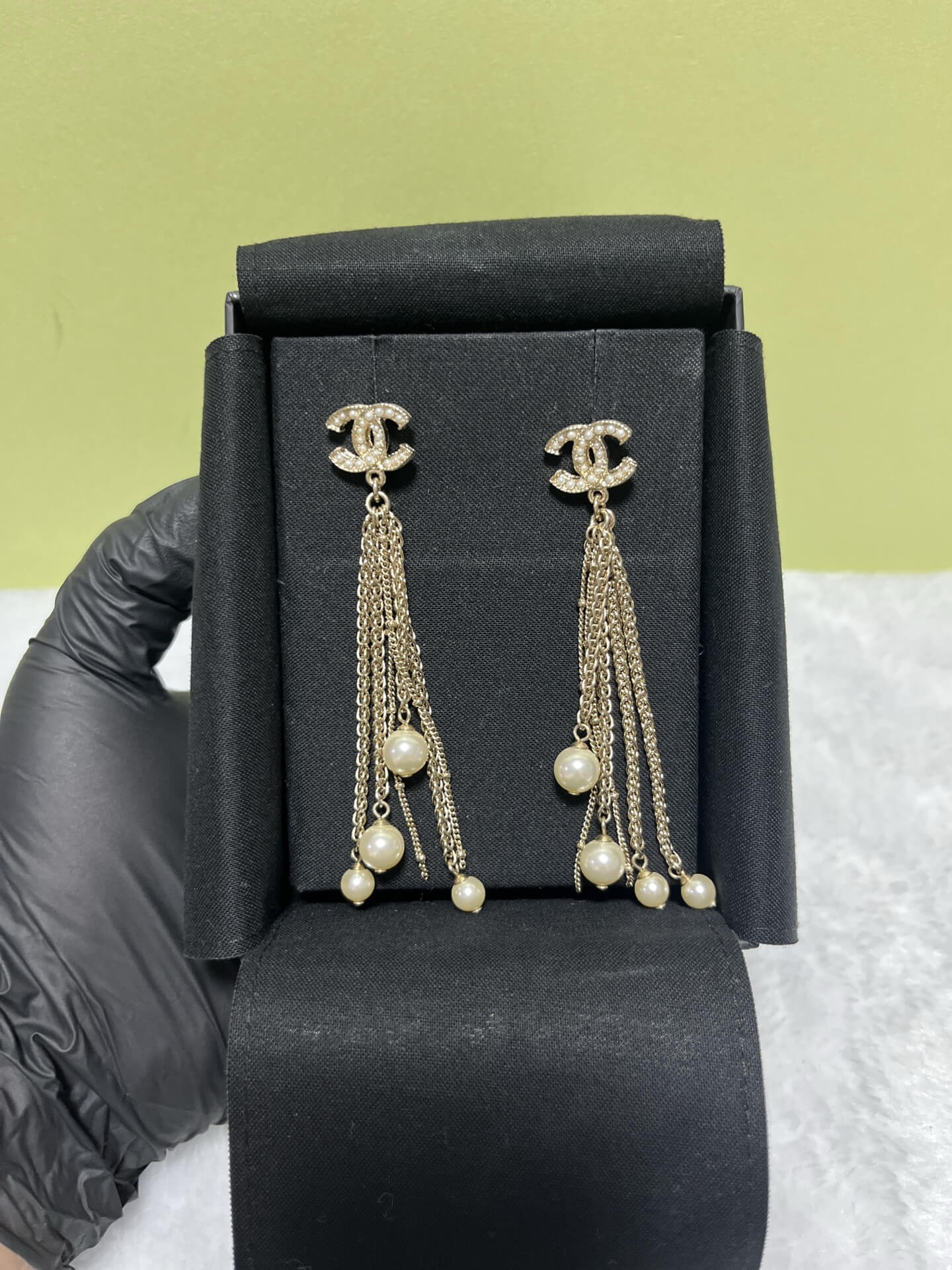 Chanel 19V CC Pearl Tassel Earrings