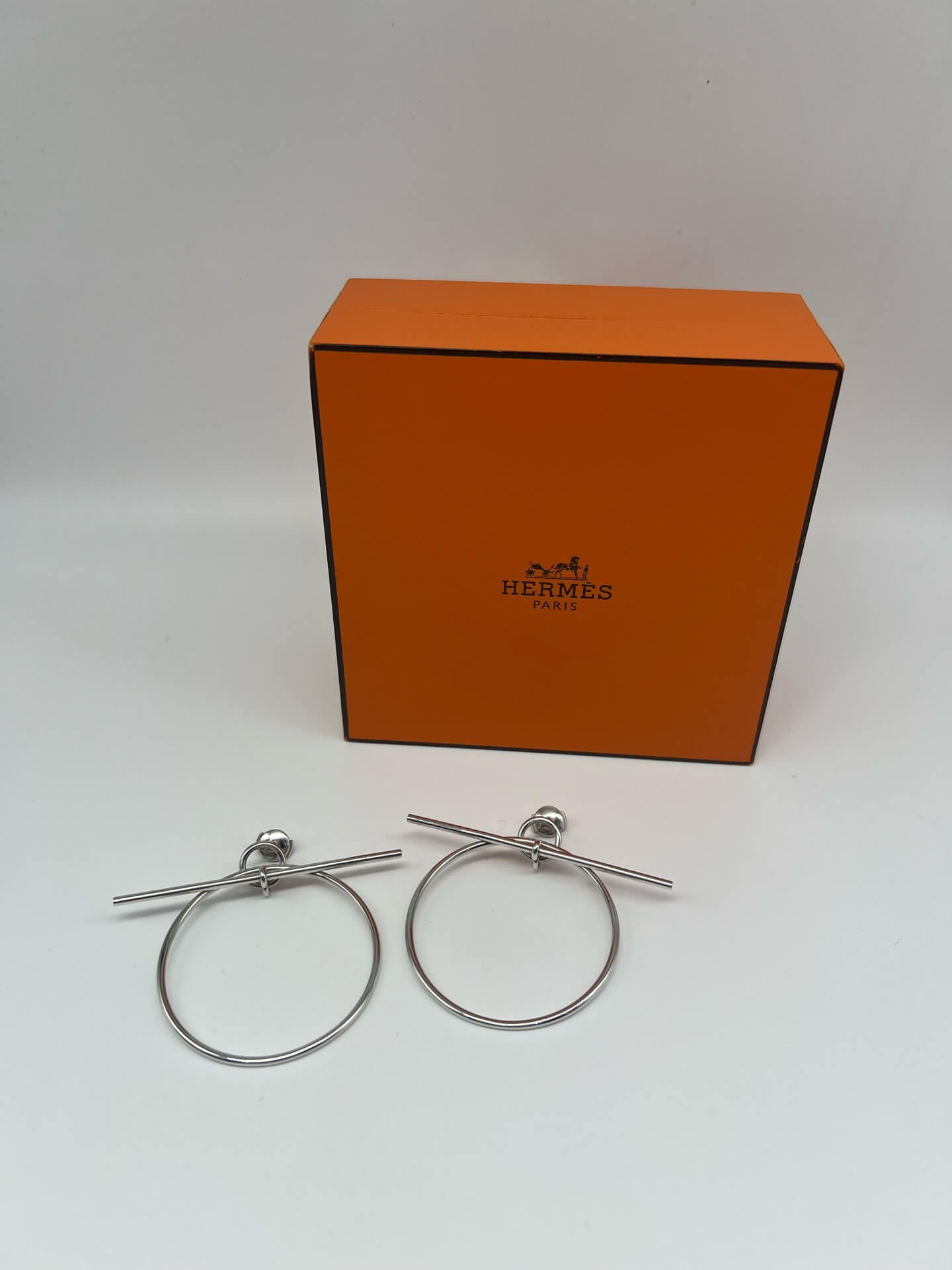 Hermès 925 Silver Round Cutout Hoop Earrings