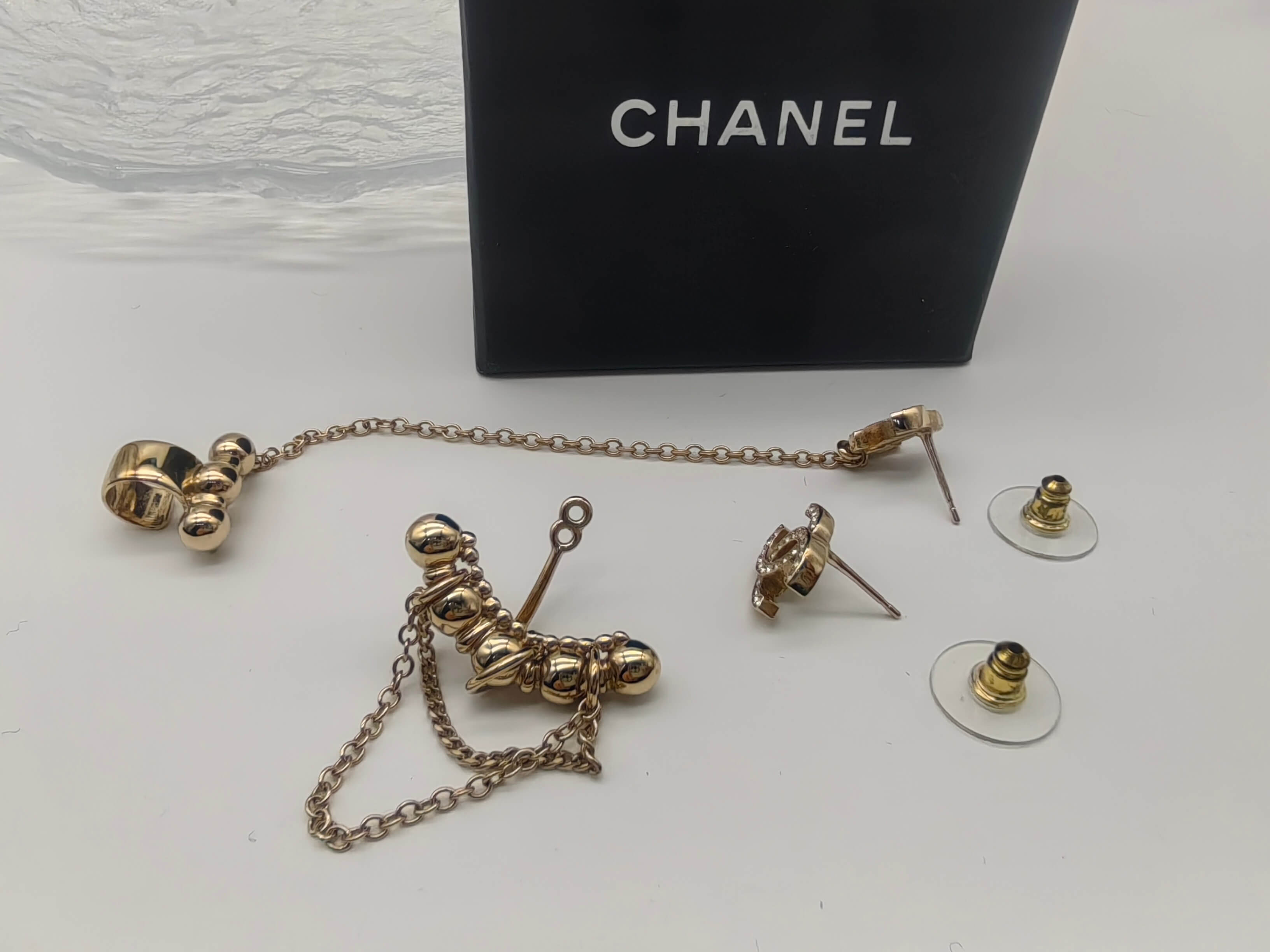 Chanel 22C Asymmetrical Chain CC Ear Cuffs