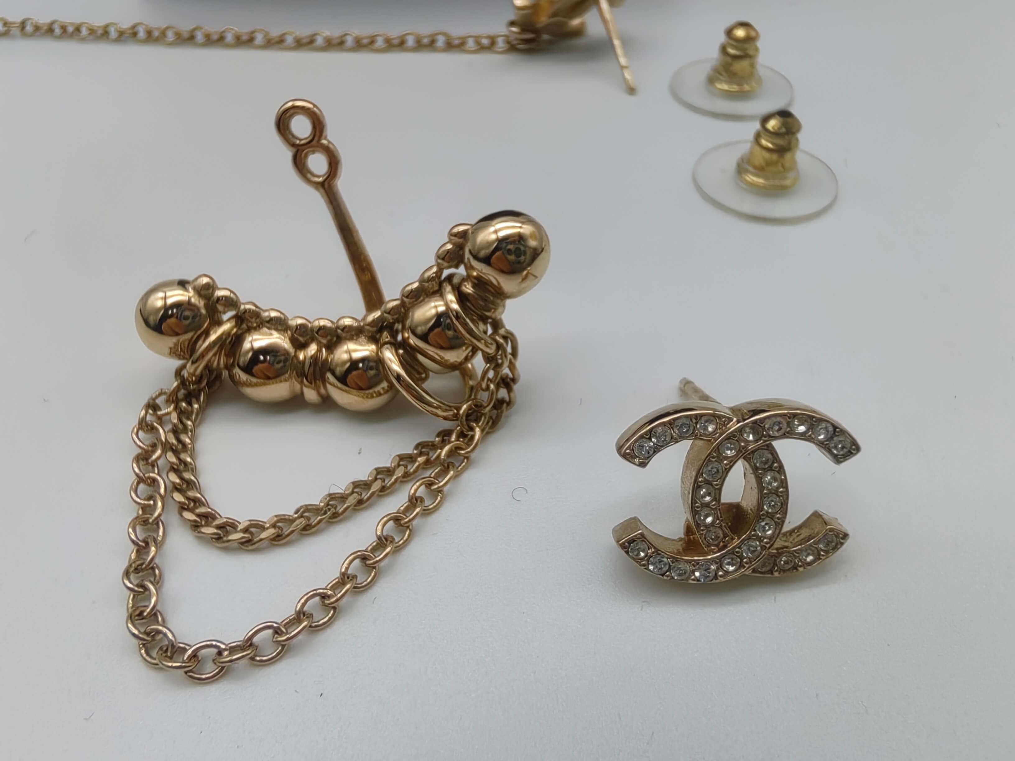 Chanel 22C Asymmetrical Chain CC Ear Cuffs
