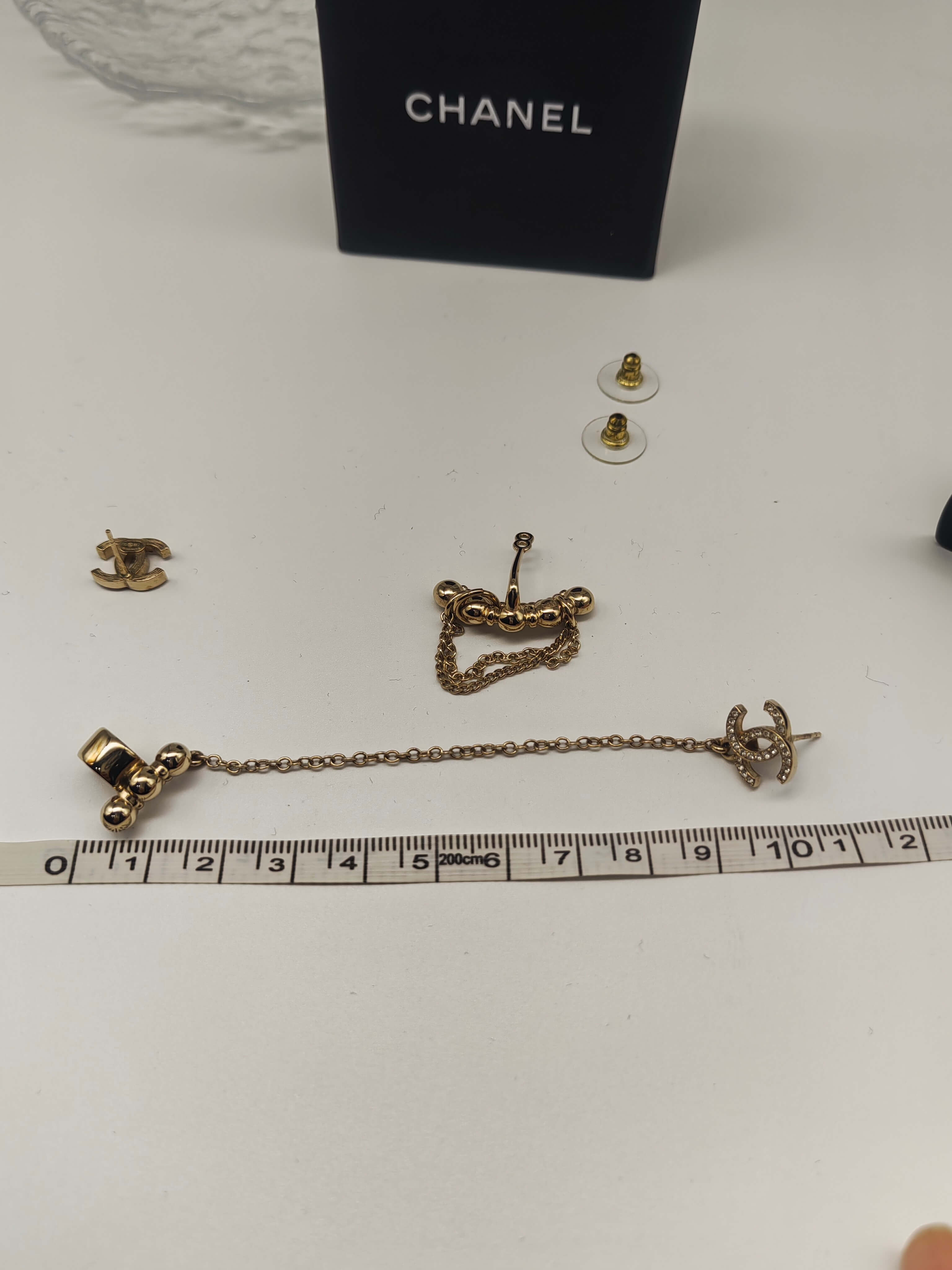 Chanel 22C Asymmetrical Chain CC Ear Cuffs