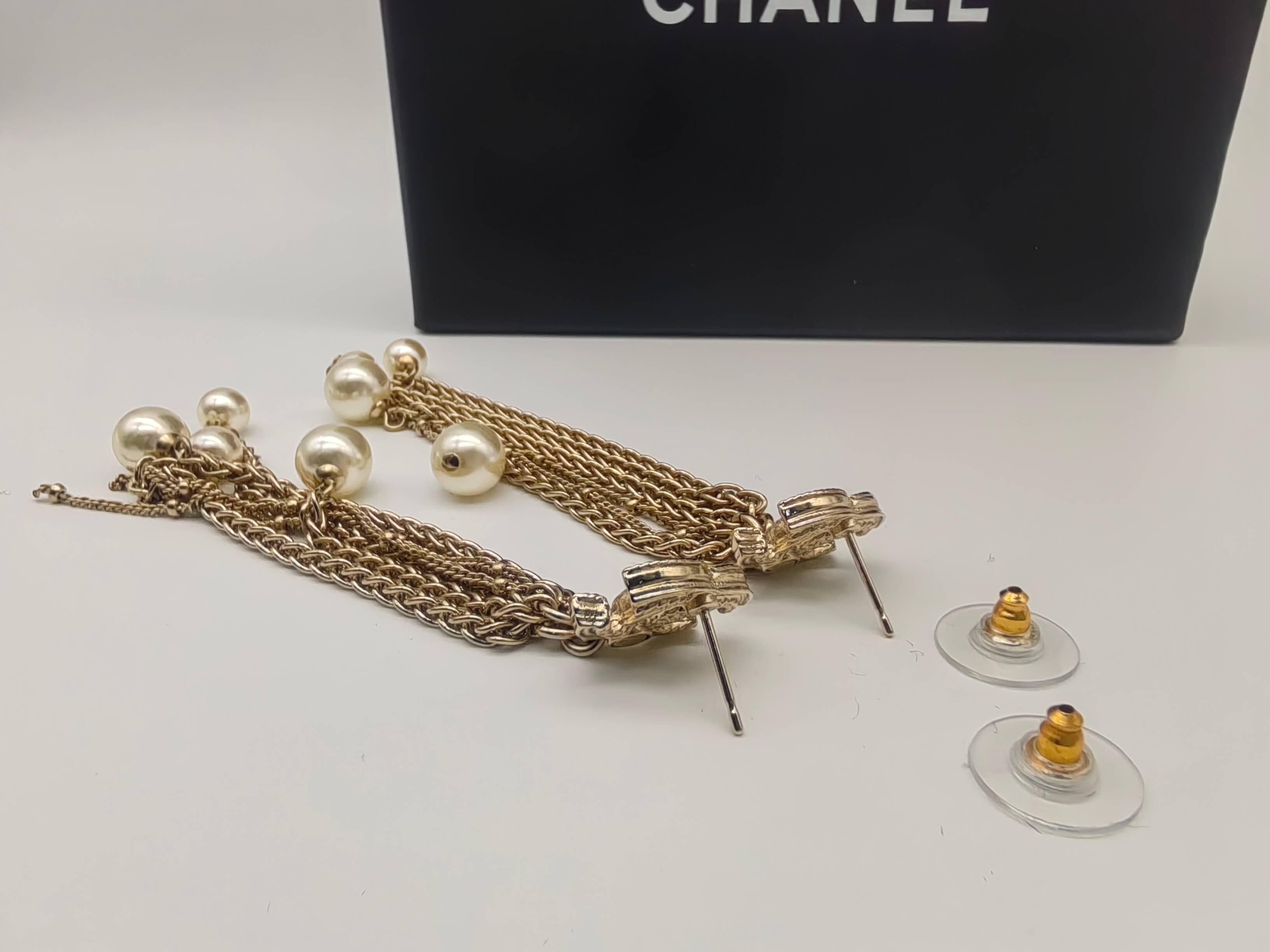 Chanel 19V CC Pearl Tassel Earrings
