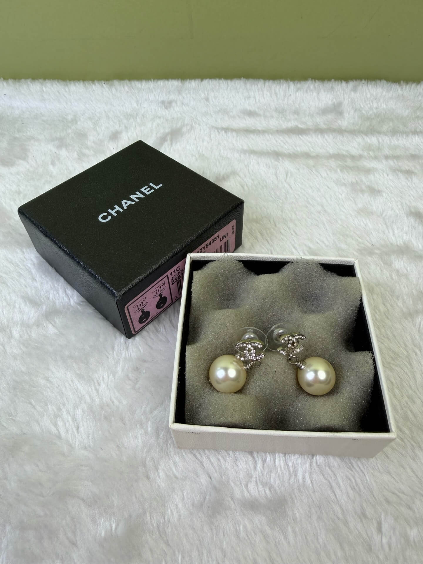 Chanel Crystal & Pearl Dangle Earrings
