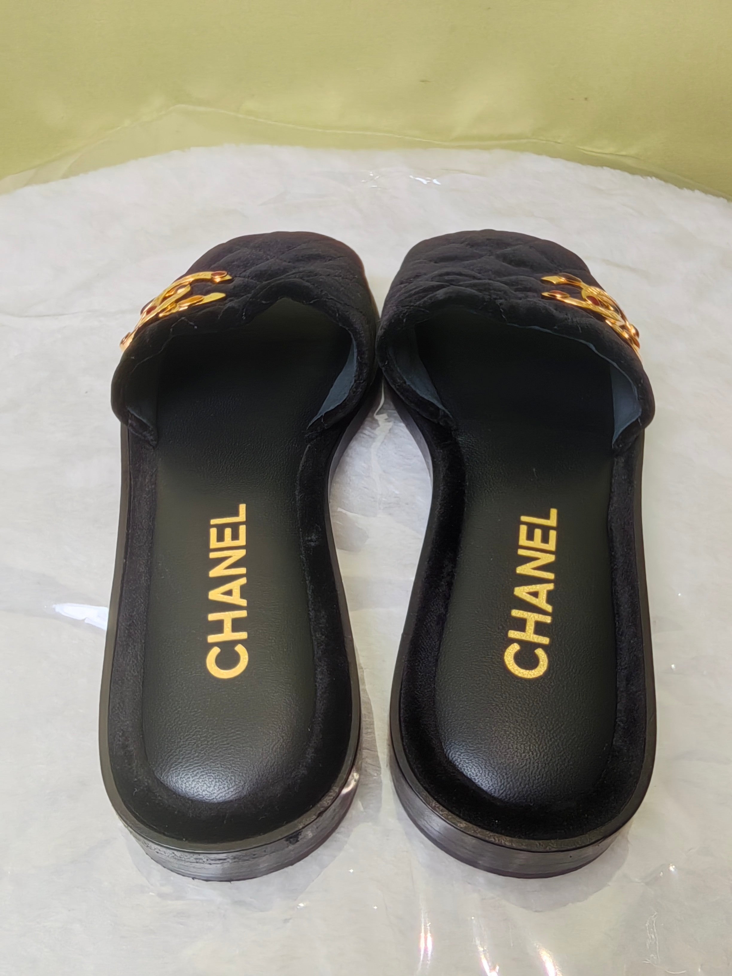 Chanel Velvet Black Flip flop