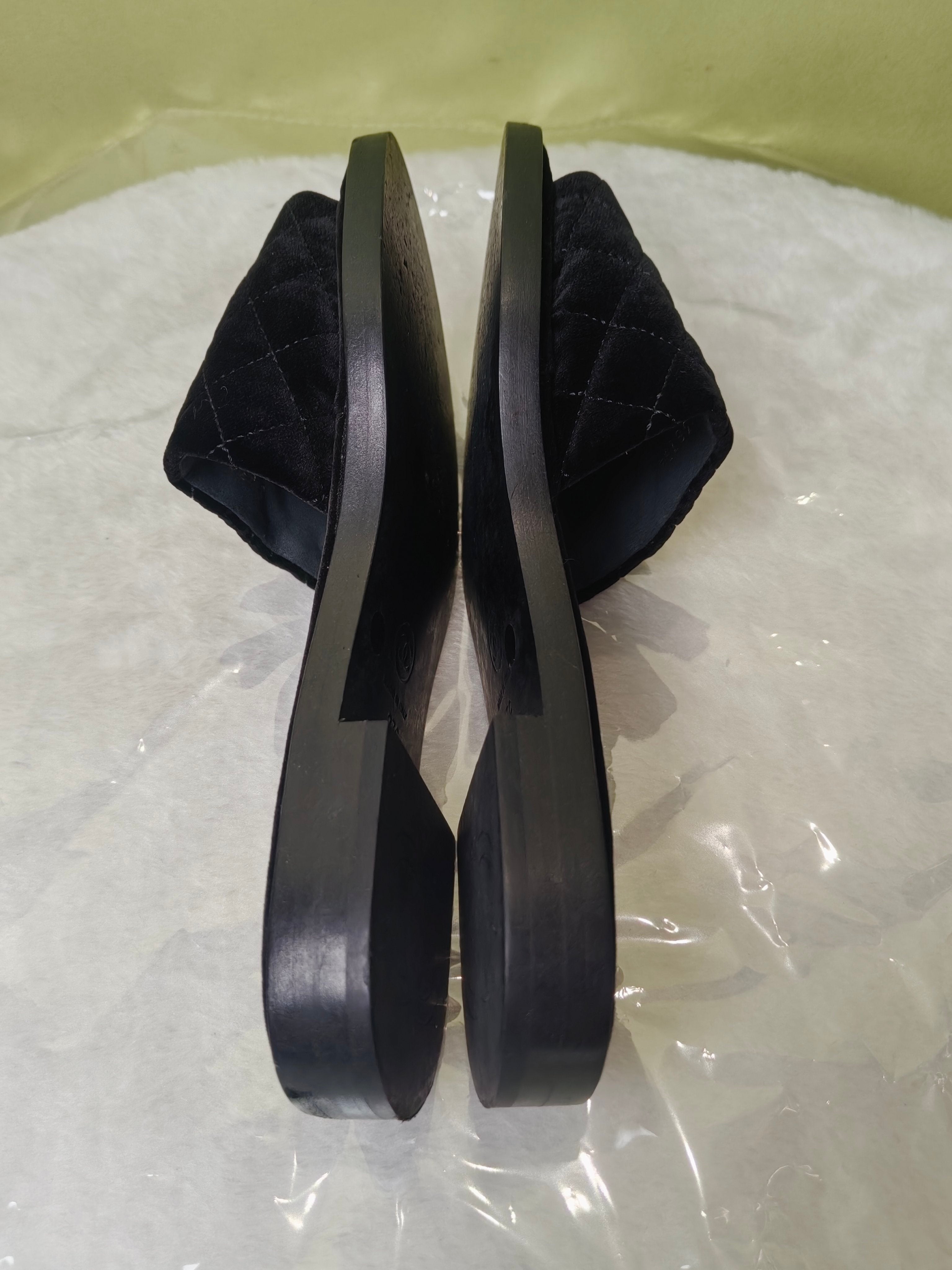 Chanel Velvet Black Flip flop