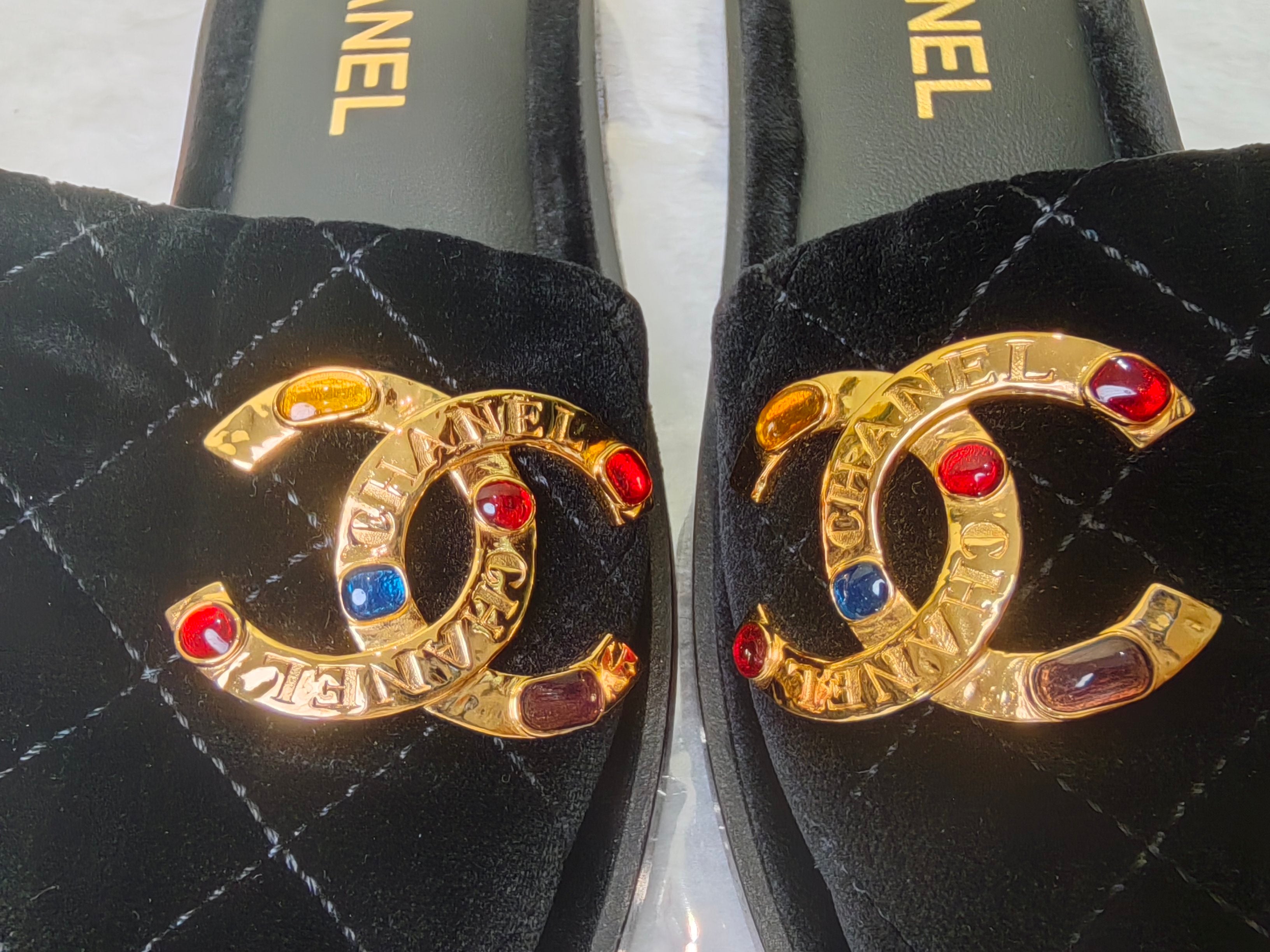 Chanel Velvet Black Flip flop