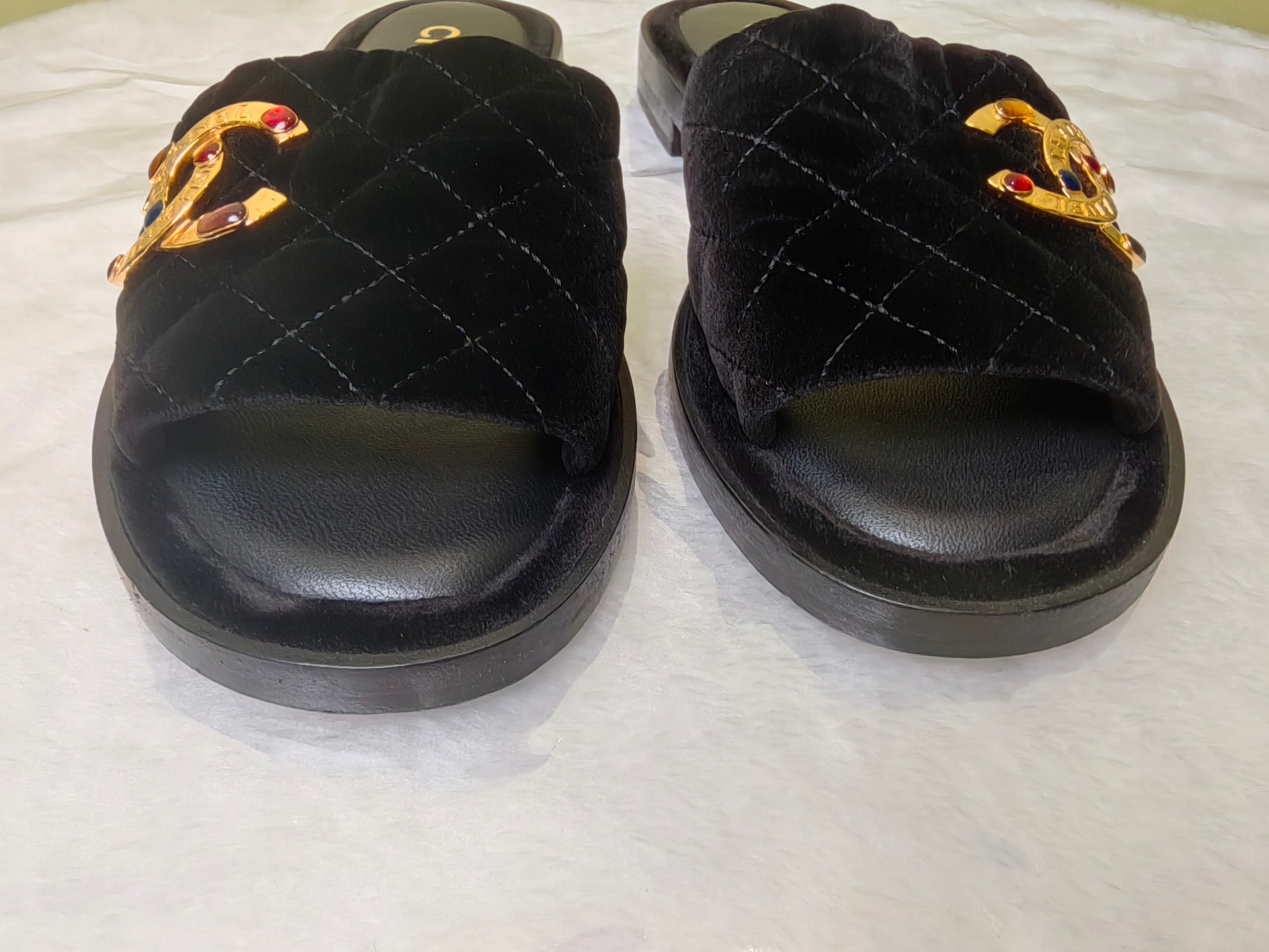 Chanel Velvet Black Flip flop